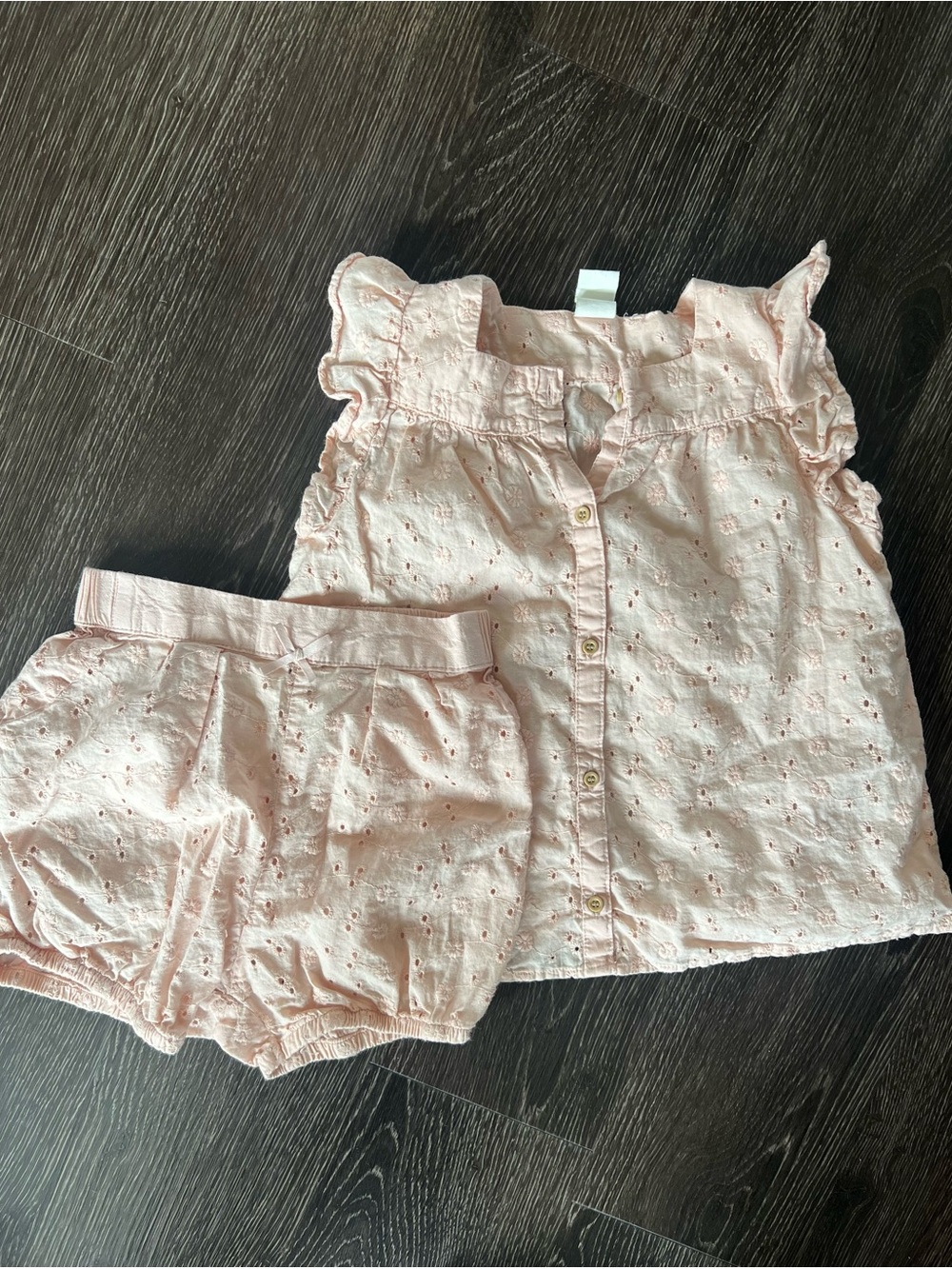 Toddler Girl Pink Eyelet Top and Bloomers Set